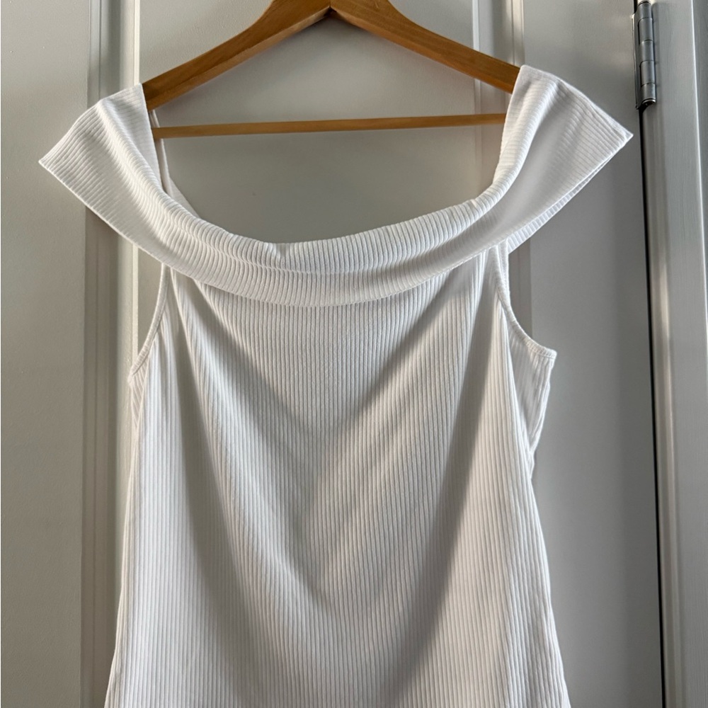 Old Navy White Ribbed Off-Shoulder Blouse
